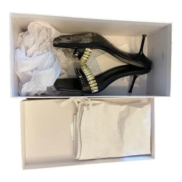 Raye Lavan Leather Heels Mule Crystal Embellishments Square Toe Black Size 8 - Picture 11 of 13